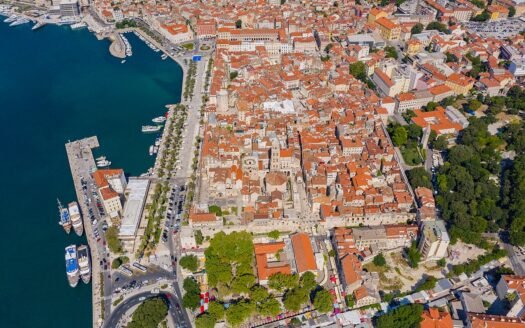 Aerial view of Diocletian's Palace and Split Croatia old town from above